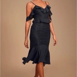 Lulu's Elegant Black Midi Dress with Ruffles